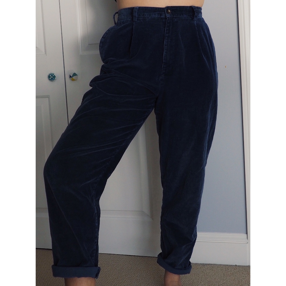 Women's Vintage Dark Blue Corduroy Trousers